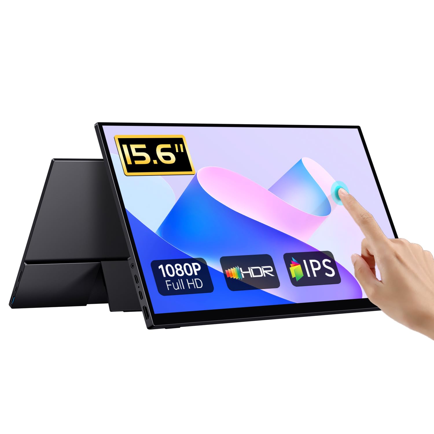 CAPERAVE Tragbarer Monitor Touchscreen, 15,6-Zoll-FHD-IPS-Touchscreen mit gehärtetem Glas, Reisemonitor mit Ständer und Lautsprecher, HDMI USB C Externer Monitor für Windows-Laptop-PC