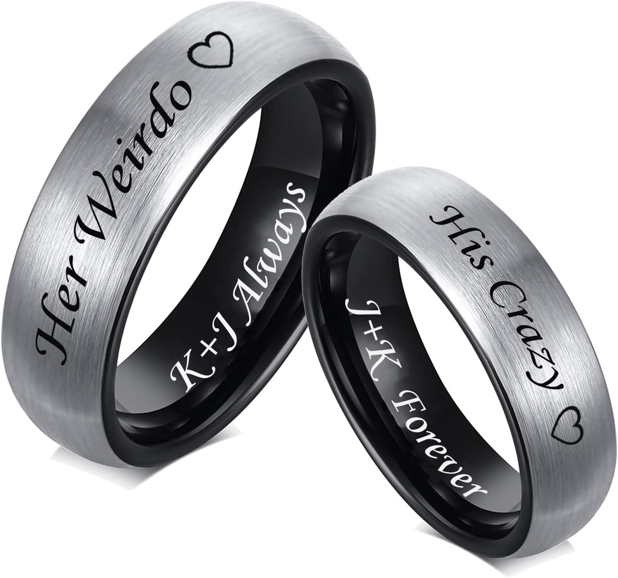 MZZJ Personalized 6MM Couple Matching Ring Band Set Brushed Finish Black Rose Gold Plated Tungsten Carbide Domed Rings Engagement Ring Wedding Band for Him Her