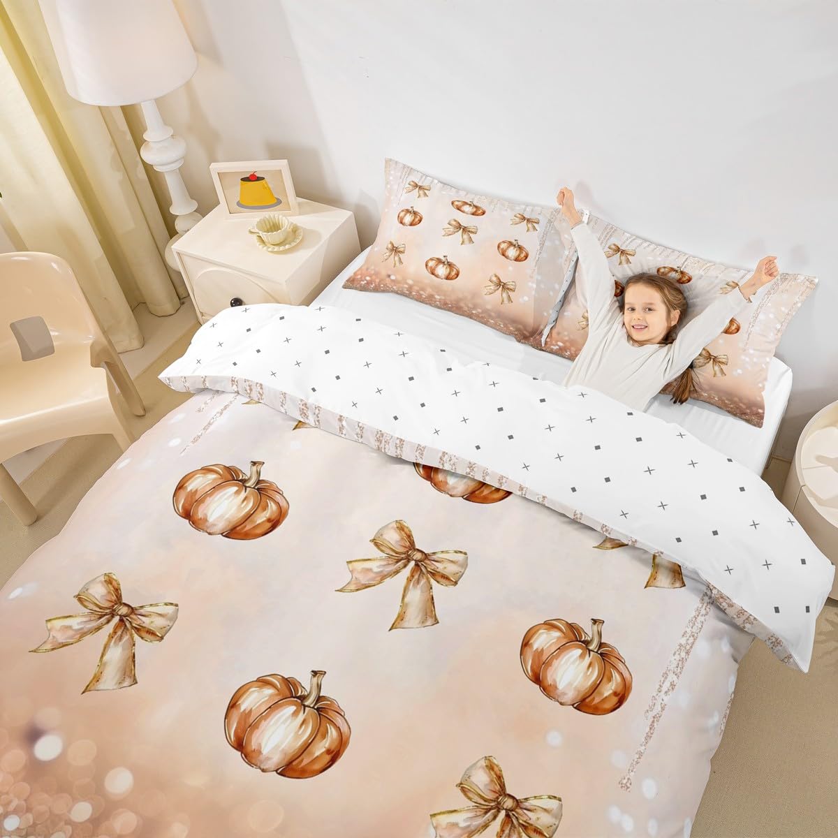 Homewish Święto Dziękczynienia poszewka na kołdrę super king size pomarańczowa dynia kokarda poszewka na kołdrę jesień żniwa zestaw pościeli brokat kokarda zestaw pościeli