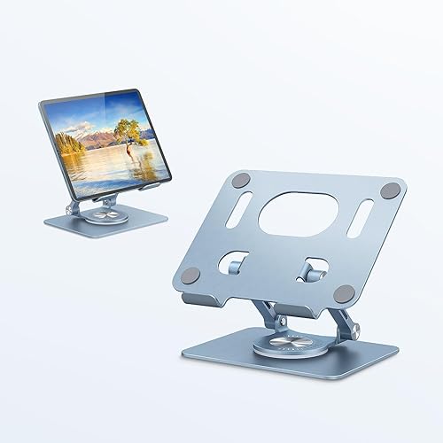 Tablet Stand, Swivel Tablet Stand with 360 Rotating Base, Adjustable Tablet Holder for Drawing, Compatible with iPad Pro/Air/Mini and More (Blue)