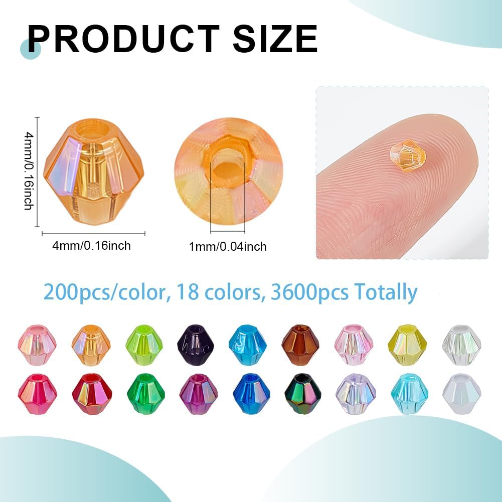 PH PandaHall 3600pcs 4mm Crystal Beads for Jewelry Making, 18 Colors Acrylic Faceted Bicone Beads Transparent Pastel AB Color Spacer Bead for Bracelet Necklace Earring Jewelry Making and DIY Craft - Image 2