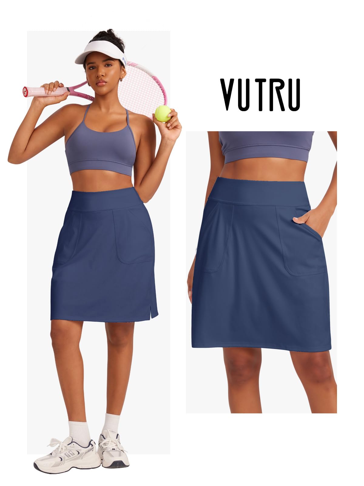 VUTRU Activewear, gonna da tennis da donna, lunghezza al ginocchio, con pantaloncini interni, gonna da tennis da donna, perfetta per sport, golf, tennis