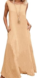 Valtorixia Women's Summer Cotton Linen Long Dress Sleeveless Elegant Flowy Dresses with Pockets
