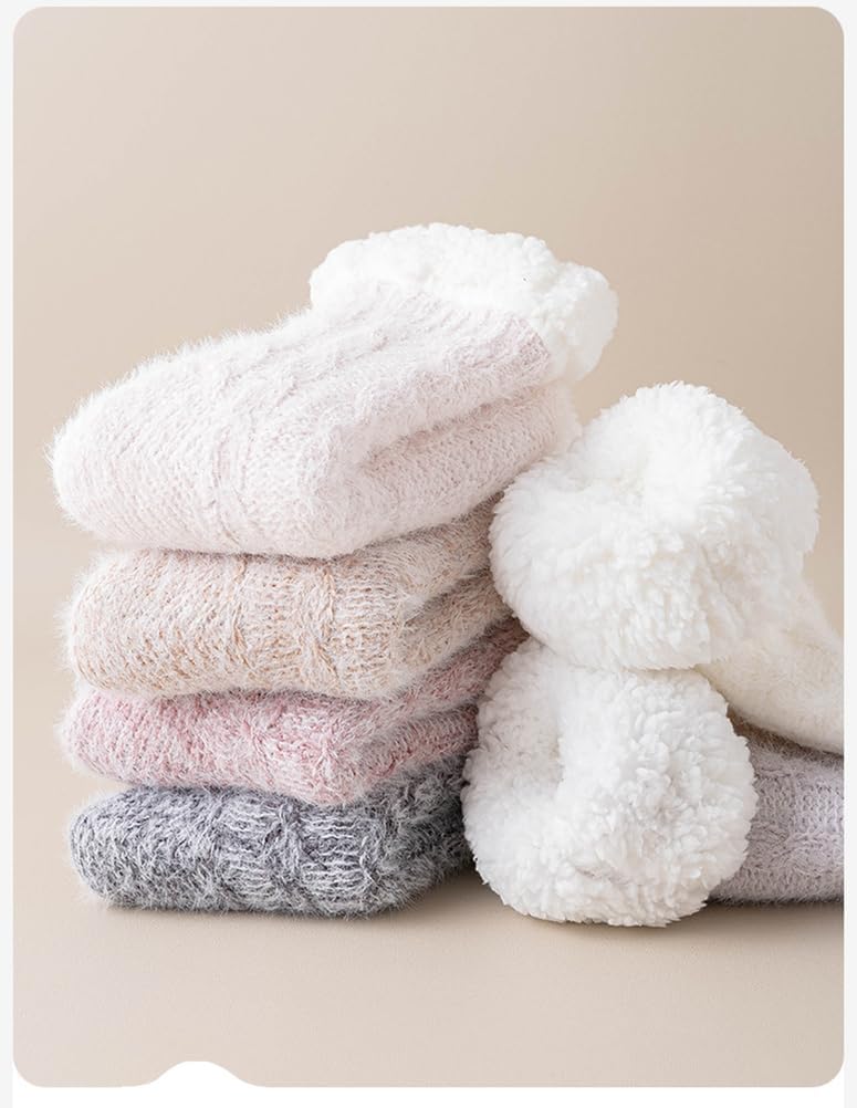2 Pairs Womens Fuzzy Socks Winter Warm Fleece Lining Non Slip Crew Socks Home Slipper Socks