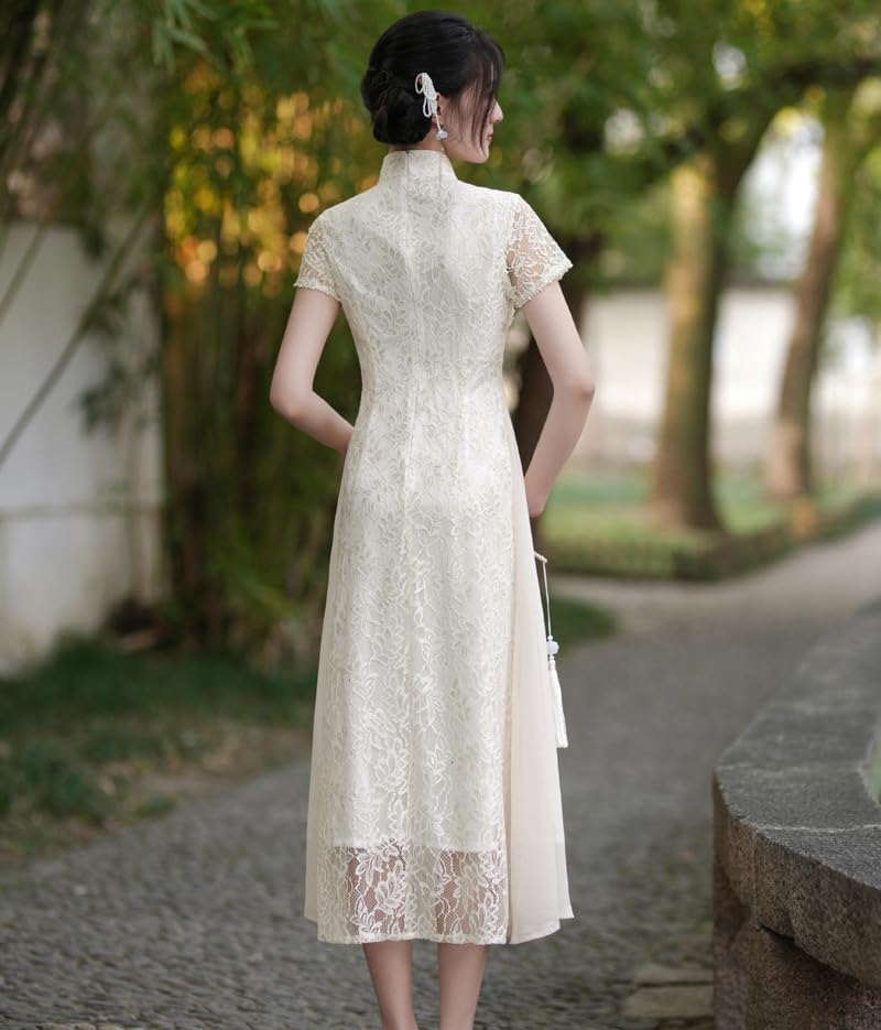 HEARTTOUCH Women Lace Ao Dai Qipao Summer A-Linien Dress Chinese Cheongsam Elegant Party Cocktail Dress Tang Suit4