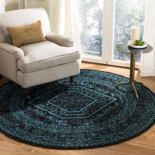 SAFAVIEH Adirondack Collection 6' Round Black / Teal ADR108K Oriental Medallion Non-Shedding Dining Room Entryway Foyer Living Room Bedroom Area Rug