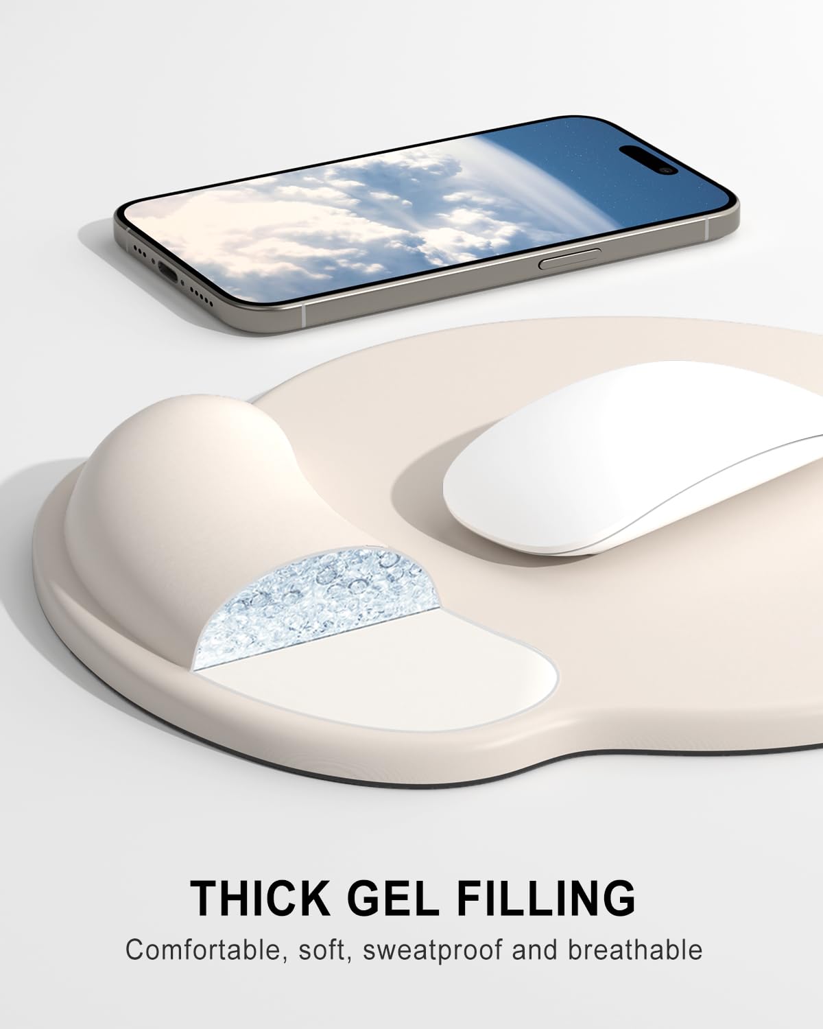 Auhoahsil Ergonomic Mouse Pad with Wrist Rest, Comfortable Silicone Non-Slip Computer Pain Relief Gel Mouse Mat with Wrist Support for Gaming, Work, Office, Women & Men, Cute Pattern, Beige