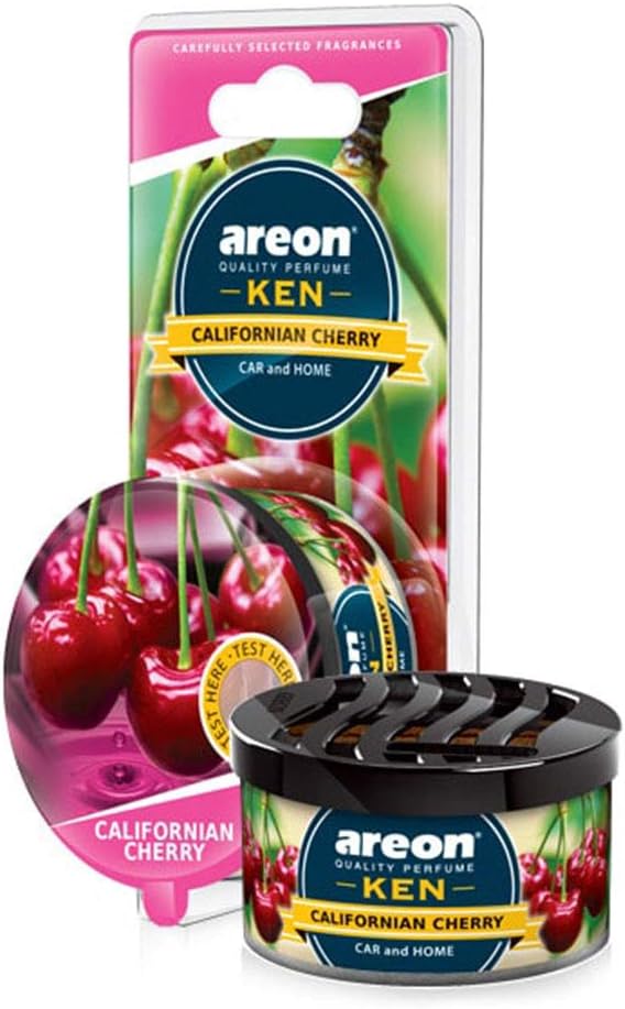 Ken Car Air Freshener - Californian Cherry Scent, Long-Lasting Fragrance - Portable Fragrant Deodorizer with Adjustable Odor Output - Automobile Accessories & Essentials - 1.23 Oz. Cans