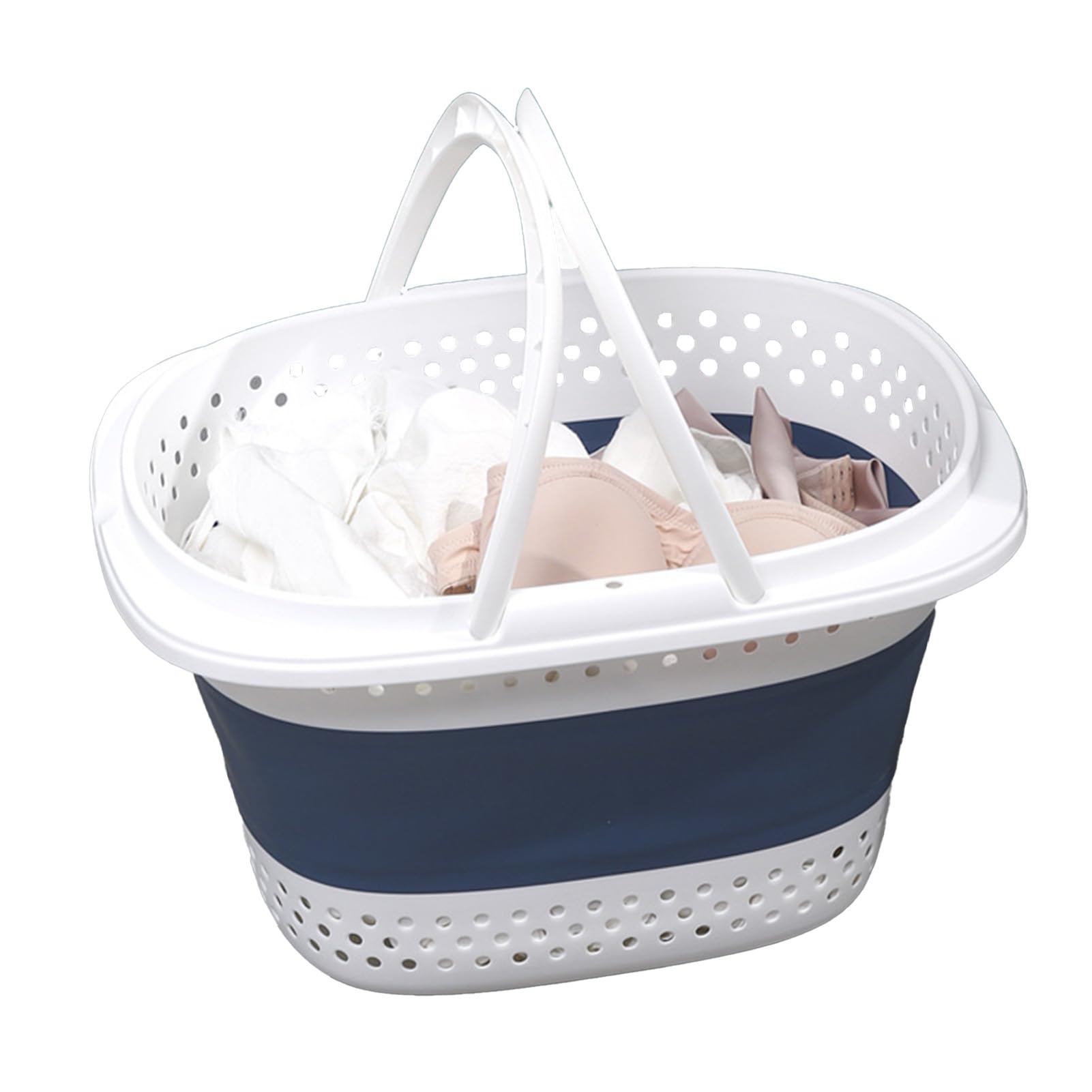 EMUKOEP Cesto Portabiancheria Pieghevole Traspirante con Doppio Manico per Riporre la Casa 15,4 X 20,1 X 11,8 Pollici (Blu Bianco)