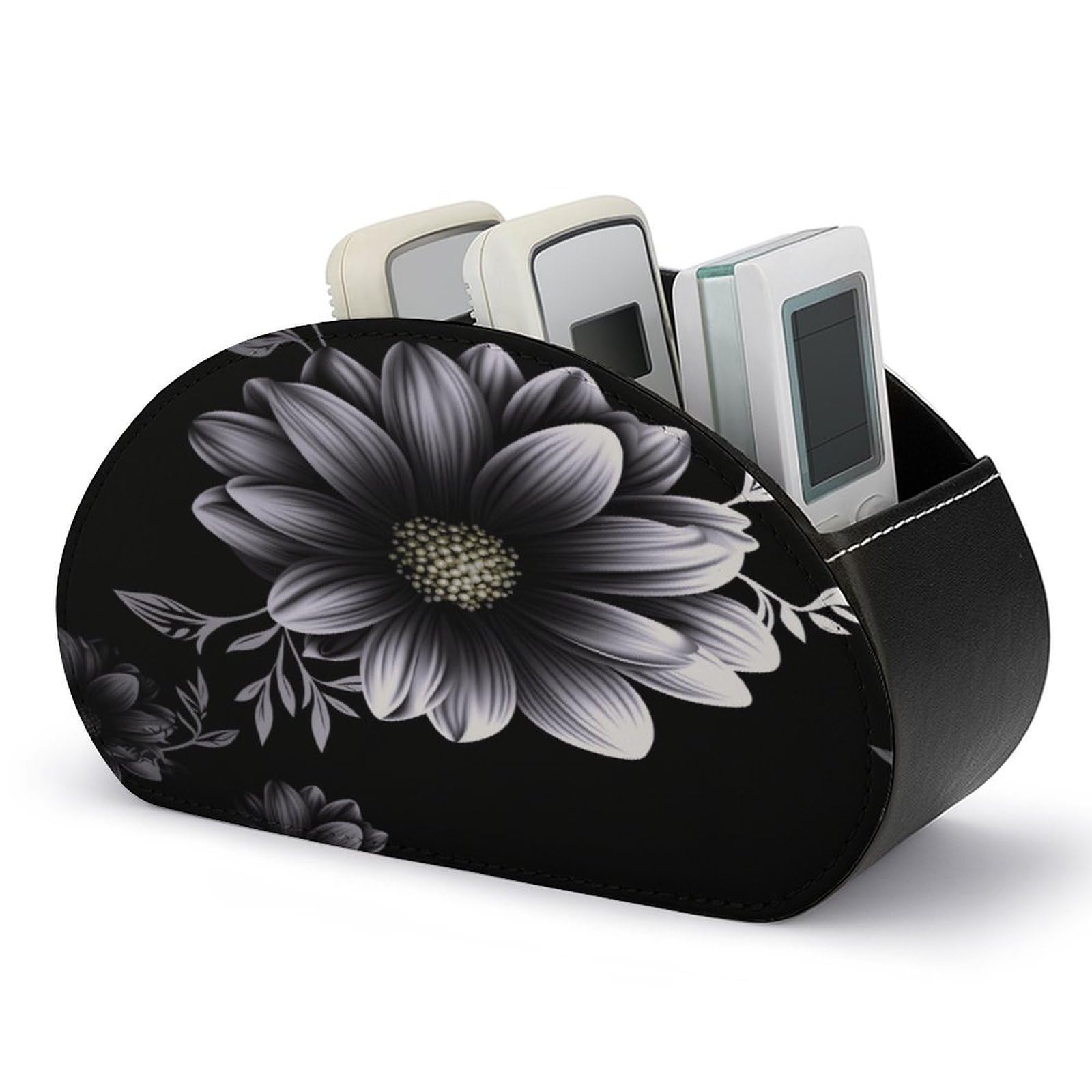 JTREHY - Flower Remote Control Stand 5 Compartments PU Leather TV Storage Tray Bedside Storage Box Storage Organizer for