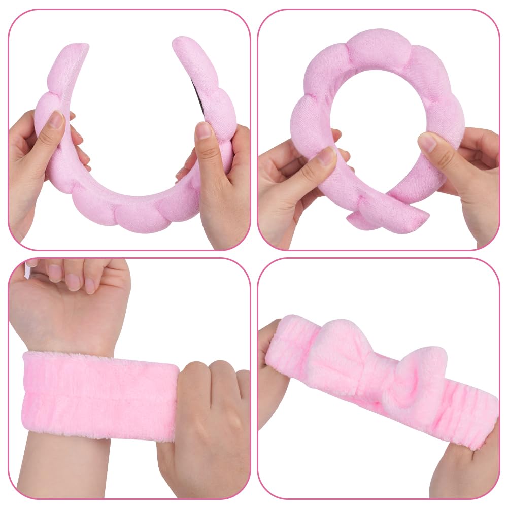 XMOSNZ Velvet Spa Headband Sponge Headbands Padded Soft Hairband For Women Fashion Hair Hoop Christmas Gifts Headwear Thick Hair Accessory Head Wraps For Spa Wash Face Makeup Yoga (Pink
