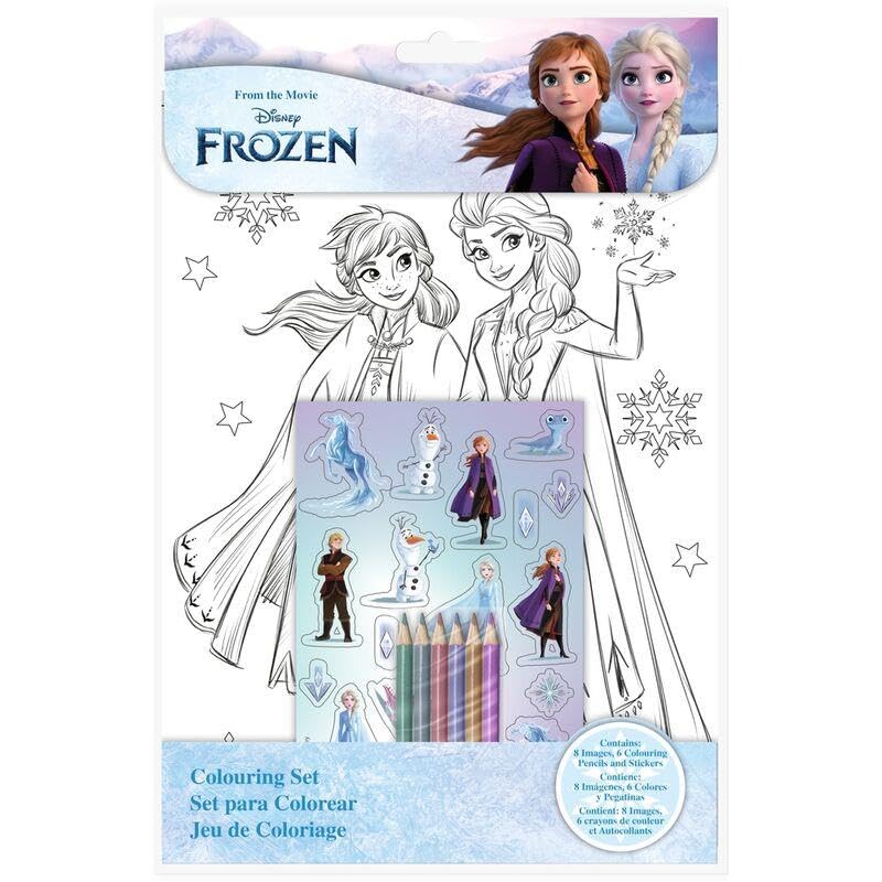 15PCS Disney Frozen Colouring Set for Kids – 8 Colouring Sheets, 6 Pencils & Reusable Stickers – Elsa & Anna Activity Kit – Travel Arts & Crafts Gift for Girls Age 3+ — image 1