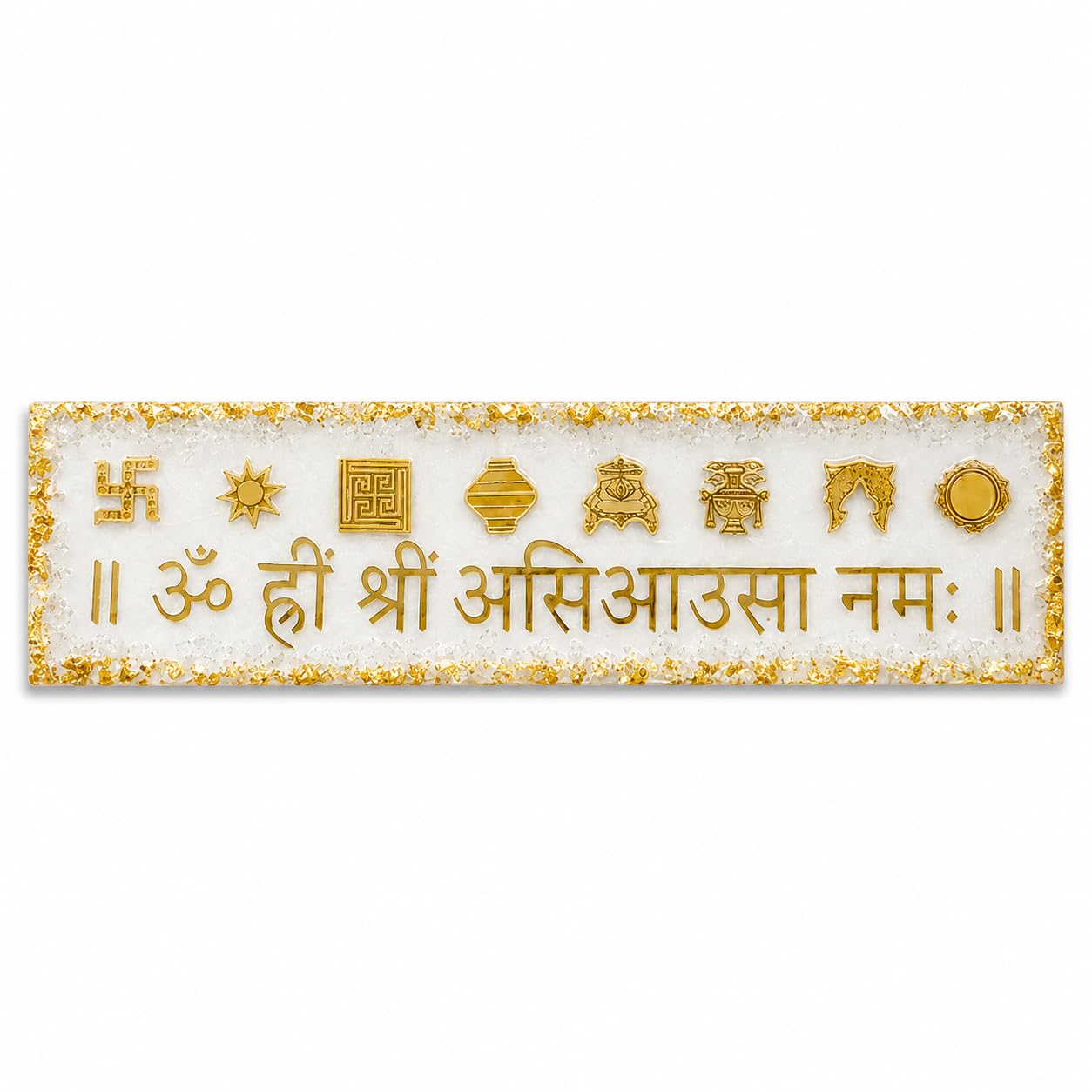 Om Hrim Shree A Si AA Su Mantra Resin Frame with Ashtamangal | Jain Vastu Wall Decor | Main Door & Pooja Room Decor | Positive Energy, Prosperity & Wealth Attraction-picture-15