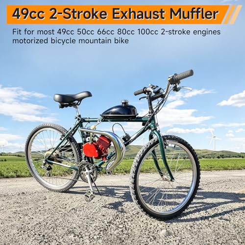 Image of FVRITO Chrome Expansion Chamber Exhaust Pipe Muffler Gasket Compatible with 49cc 50cc 66cc 80cc 100cc 2-Stroke Engines, Adjustable Motorized Bike Exhaust Replacement for YD100 Zeda80 YZ80 Motor Bike