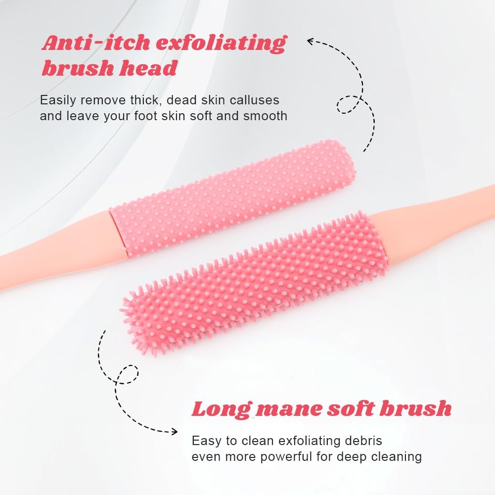 Toe Cleaning Brush with Long Handle, 4Pcs 15.7" Toe Cleaning Brush with 1 Double Side Foot File, Foot Brush Toe Scrubber for Seniors Elderly Men and Women