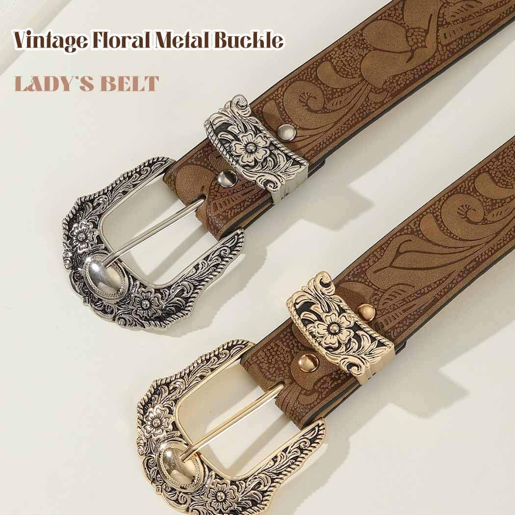 Yalice Western Belt for Women Brown Cowgirls Leather Belts with Buckle - Image 3