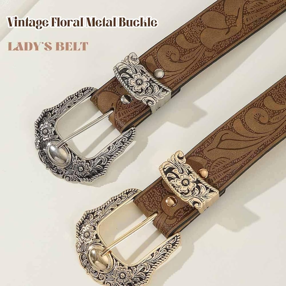 3751 Women Style Fashion Leather Belt, Western Buckle-brown, S (26-27\