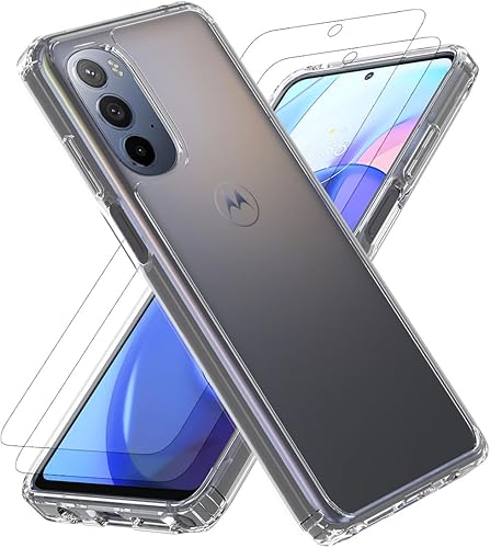Funda para Motorola Moto G-Stylus 2022 con 2 protectores de pantalla de vidrio templado, fundas laterales de silicona y carcasa trasera rígida de