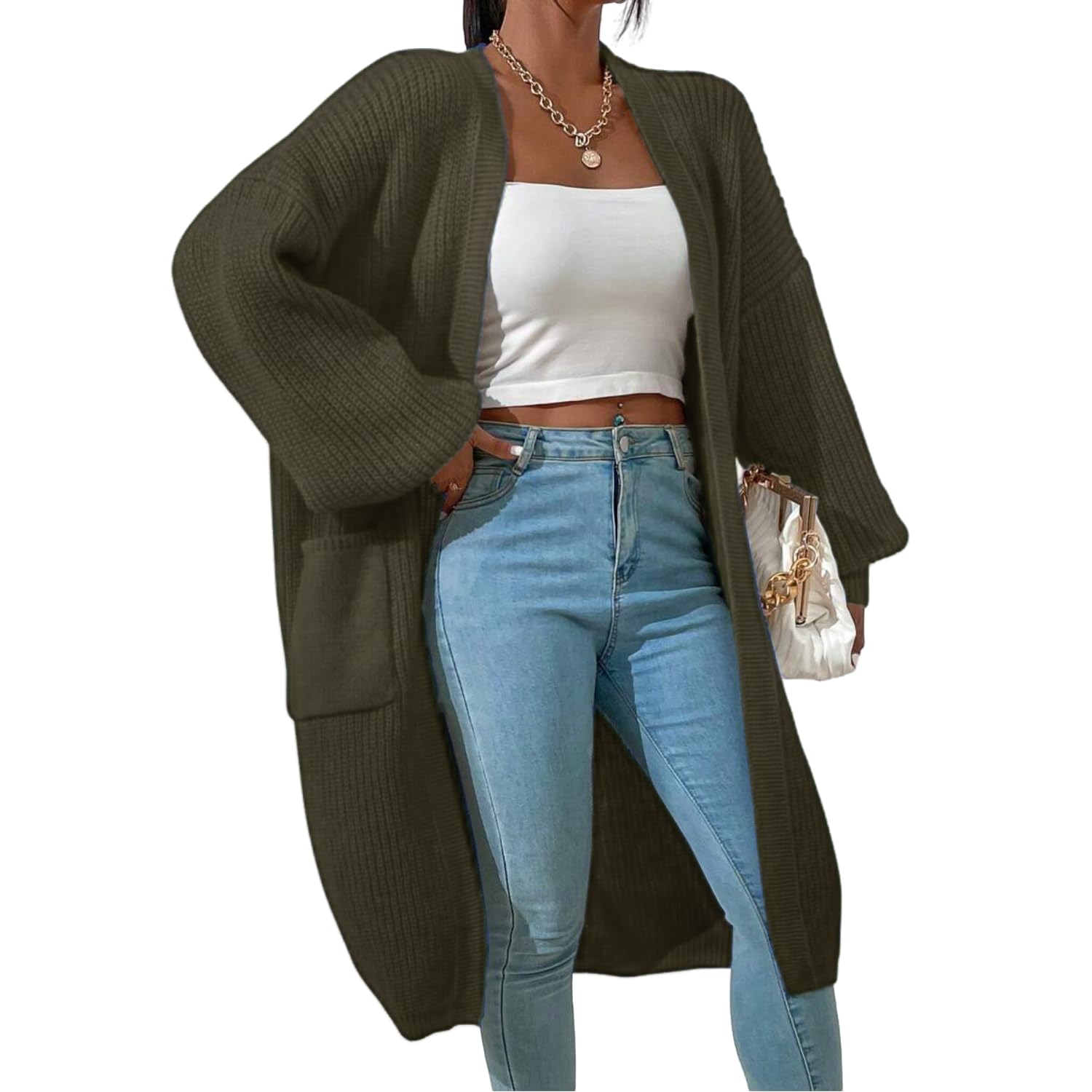 LIGHT DOT Womens Winter Midi Cardigan Oversized Long Sleeve Open Front Fuzzy Knit Sweater Coat with Pocket