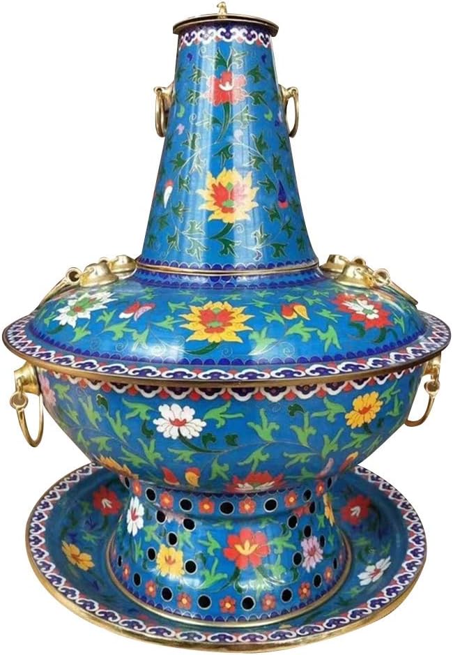 Beijing Hot Pot Old Peking Red Copper Hotpot Chinese Tranditional Cloisonne Charcoal Old Hotpot(K,26cm/10.2")
