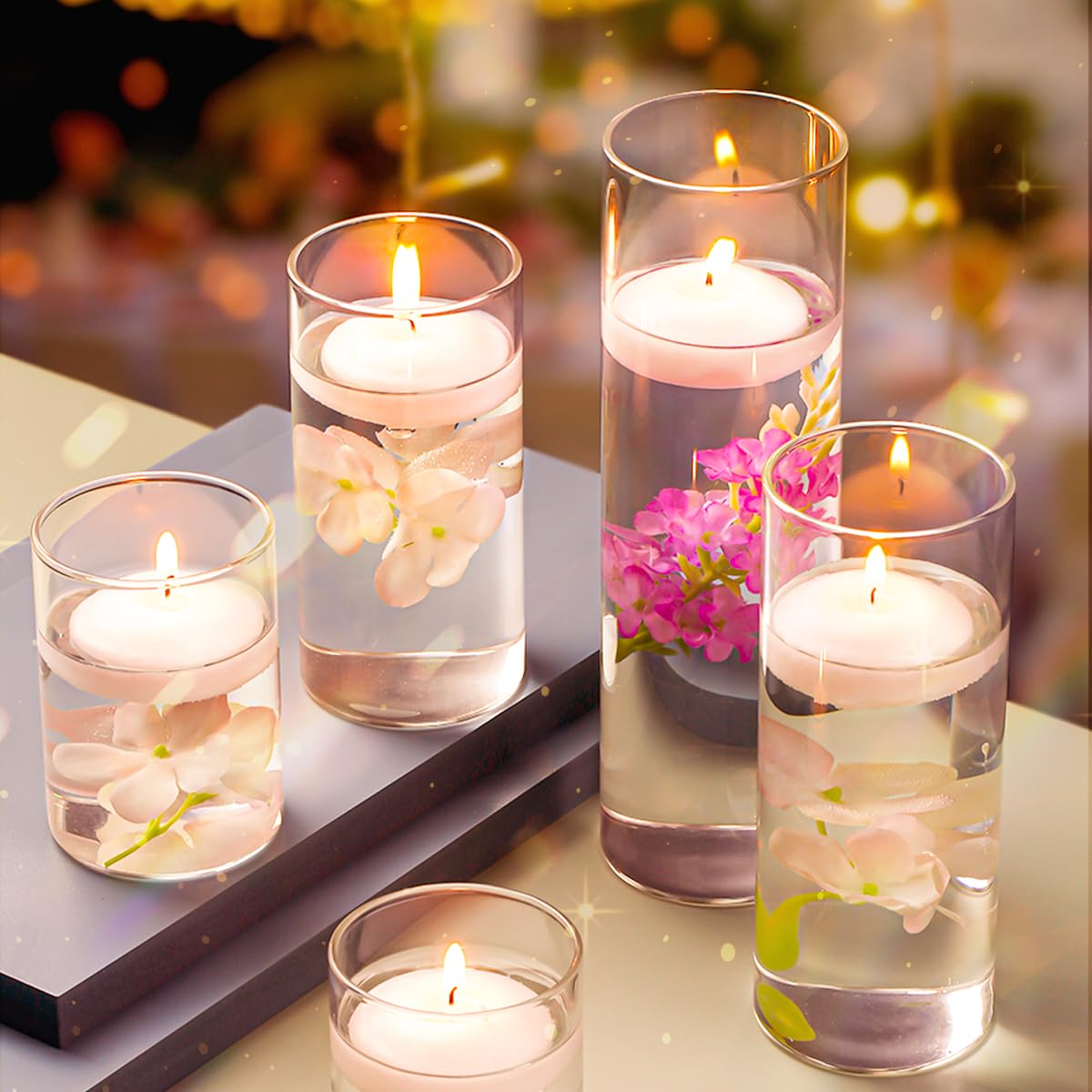 Schwimmkerzen Weiss, 38 Stück Schwimmende Kerzen, Floating Candles für Deko, 1.5-2 Stunden Brenndauer, Schwimmkerze fuer Pool, Spa, Badewanne, Hochzeit