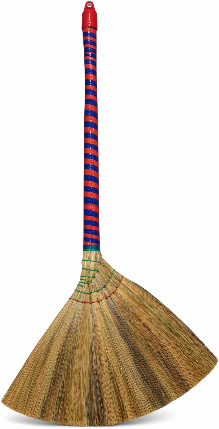 Vietnam Handcrafted Straw Soft Broom with Colored Handle, 17 Inch Head Width, 38 Inch Overall Length (2 pc)