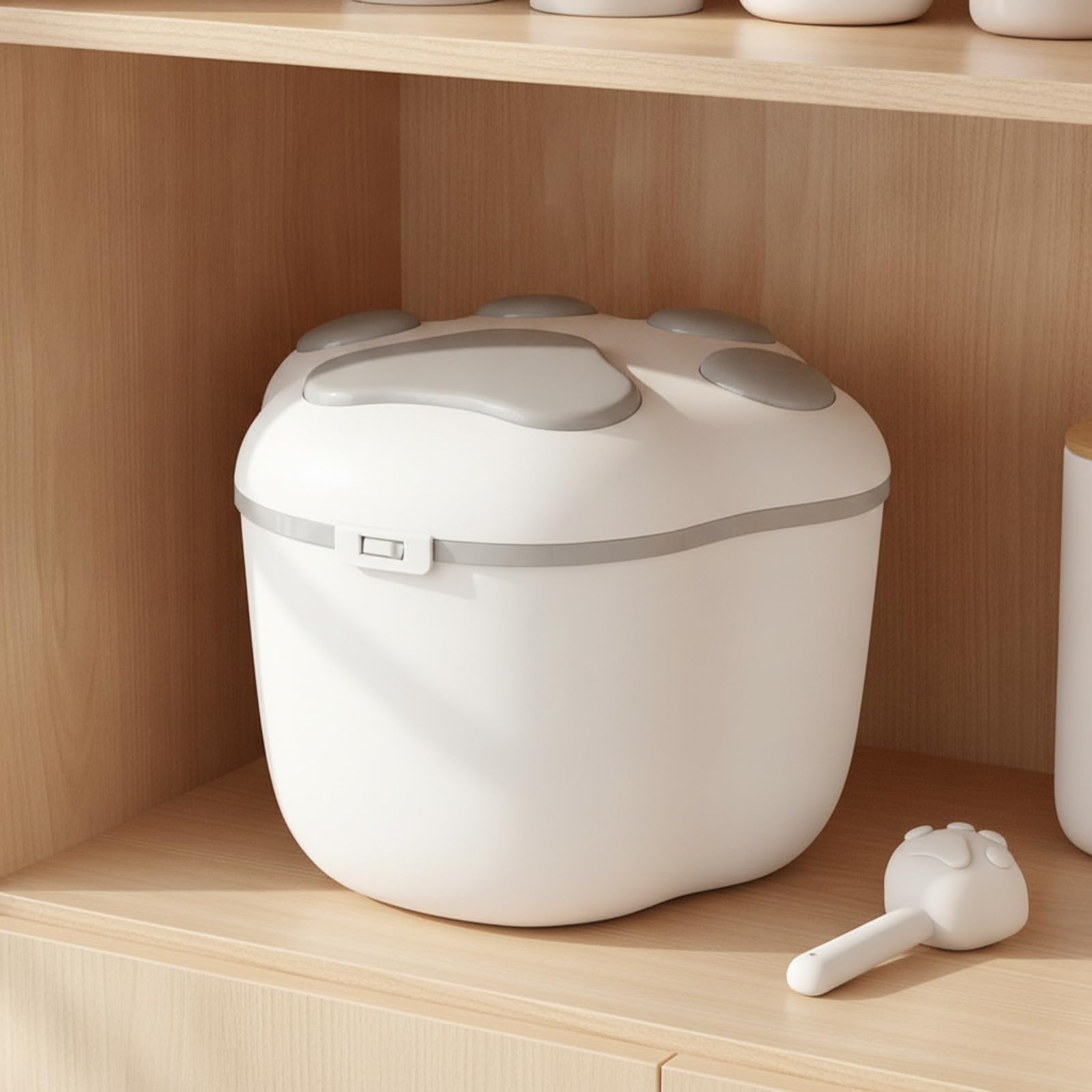 Caja para Guardar Croquetas con Tapa Elevada Patrón Pata y Cierre Seguro con Compartimento Antihumedad Integrado Incluye para Porciones Acuado para Uso Diario en Cocina y,