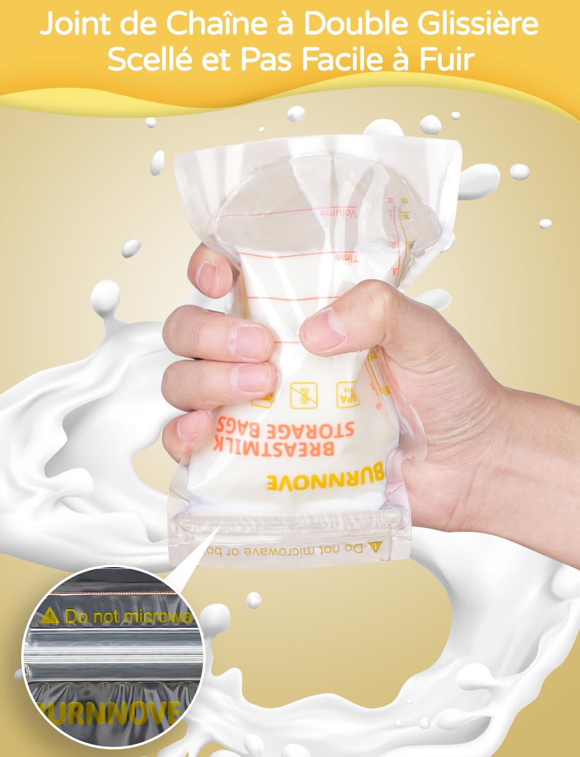 BURNNOVE Sachet Conservation Lait Maternelle 250ml Lot de 130 Sac Congelation Lait Maternelle sans BPA Pré-stérilisés Sac de Stockage avec Double Glissière de Sécurité Bec Verseur