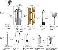 Vista 3 de XXXDXDP 14-Piece Cocktail Shaker Bar Set Stainless Steel Bartender Kit Mixer Drink Bartender BrowserKit Bars Set Tool Accessories Tools