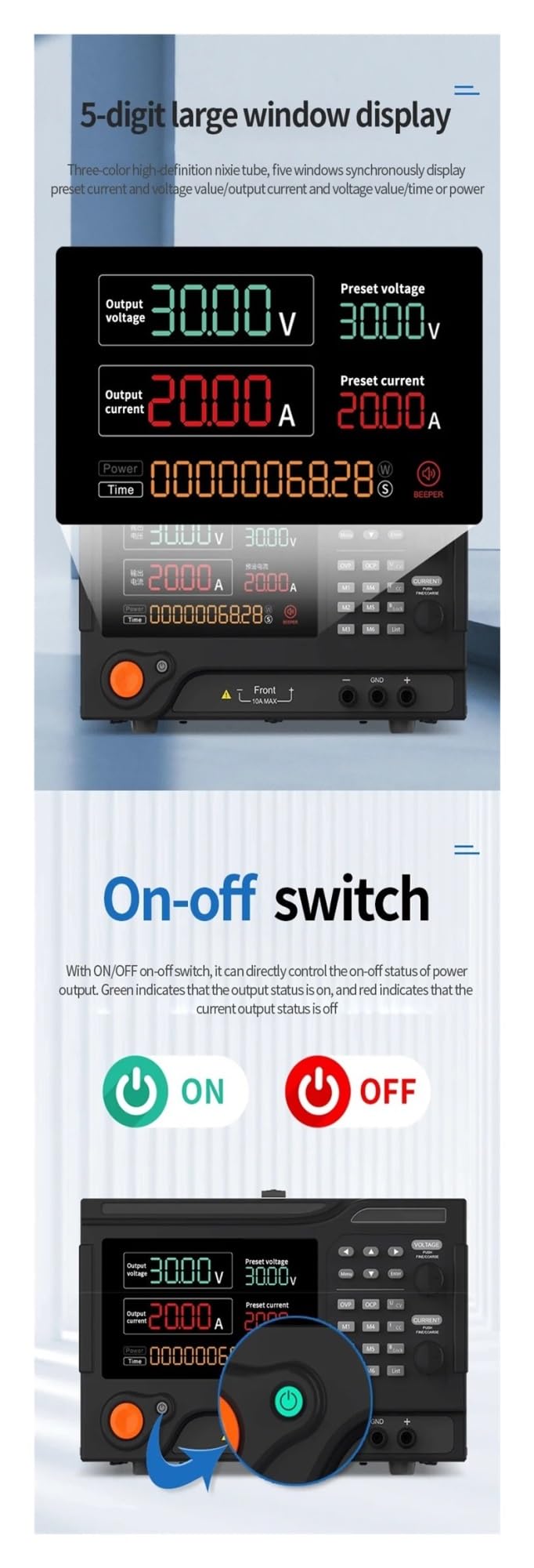 Zasilacz sieciowy DC, zasilacz stołowy, zmienny zasilacz 100 V, 60 A, 6000 W, regulowany zasilacz, programowalne zasilanie prądem stałym (RS232-100V 60A 10MV 10MA, 220V)