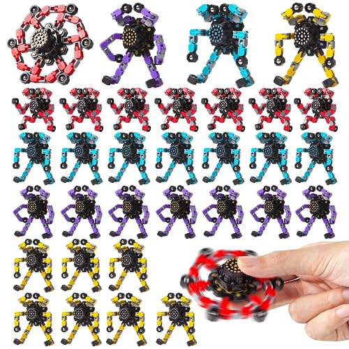 Gokeey Transformable Fidget Spinners 32 Pcs for Kids and Adults Stress Relief Sensory Toys for Boys and Girls Fingertip Gyros for ADHD Autism for Kids Easter Basket Stuffers Gifts (Fingertoy-32pc)