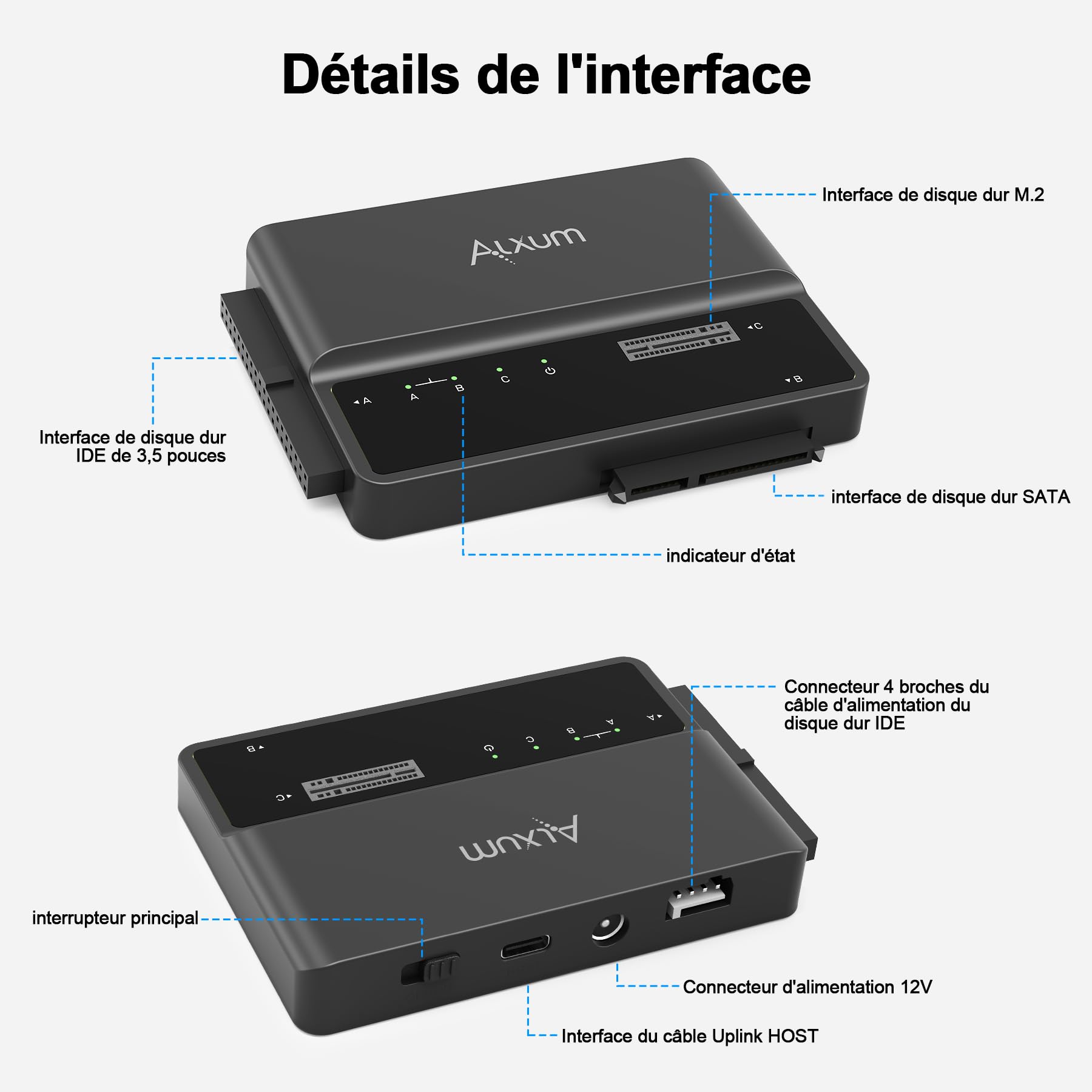 Alxum Adaptateur M.2 NVME SATA IDE USB 3.1 10Gbps vers HDD/SSD