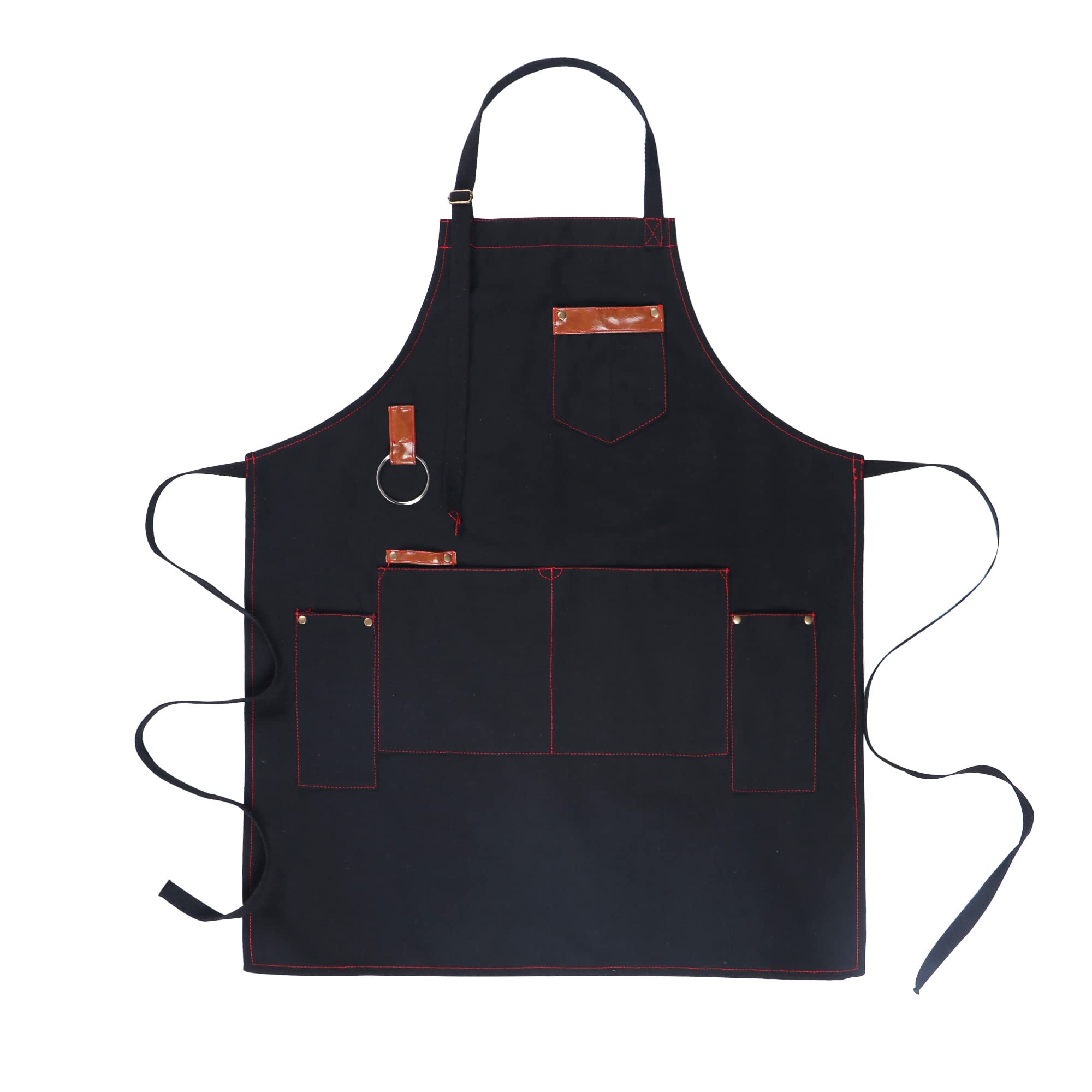 Delantal de cocina Delantal de cocina para Chef profesional, delantal de trabajo de lona para hombre con 5 bolsillos para hombre, tela de cuero de lona, ​​delantal de regalo para padre y barbacoa