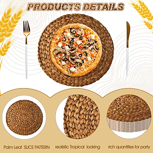 Sinmoe SINMOE-LUAU GREEN-7565 100 Pack Disposable Woven Paper Place Mats Bulk Disposable Braided Rattan Pattern Paper Placemats Round Water Hyacinth Print Paper Placemats Farmhouse Table Placemats thumb #3