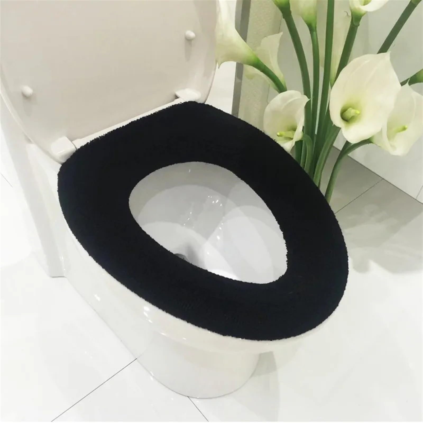 Juego de baño antifrío con alfombrilla suave y cubierta acolchada lavable