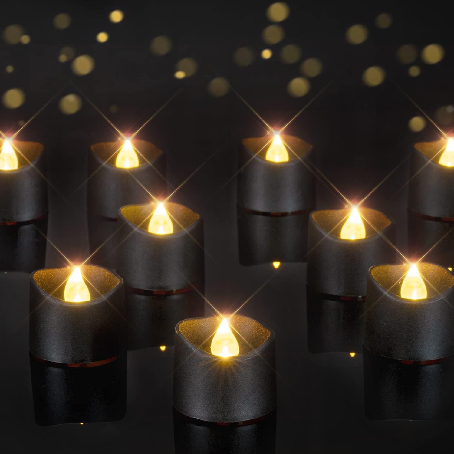 Homemory 24 Pack Black Colour LED Battery Operated Tea Light, Flameless Candles Flickering Bright, Long Last for Halloween, Christmas, Holiday Decoration — image 1
