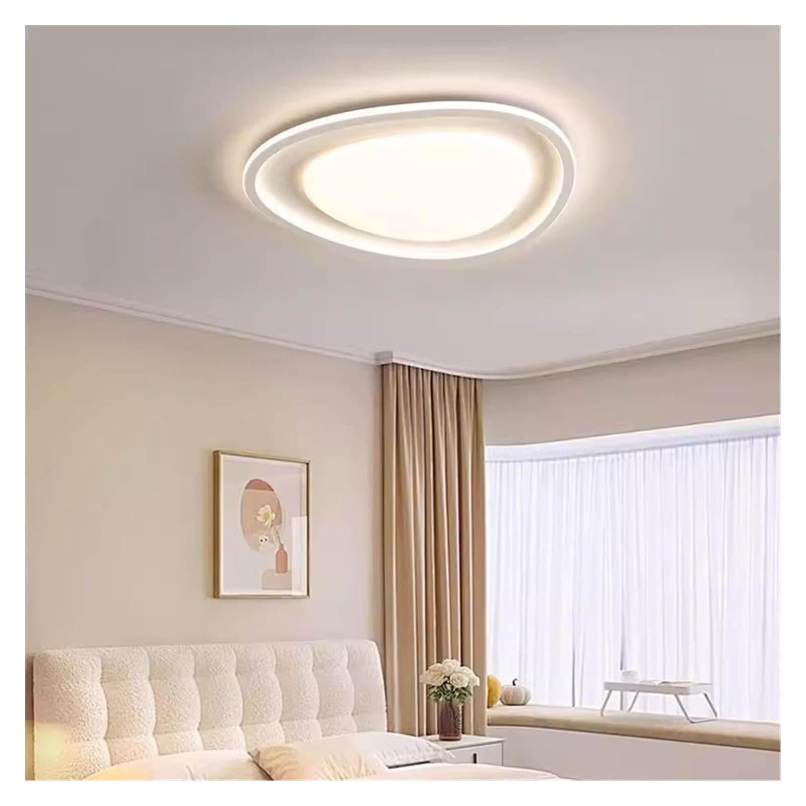 Lampa sufitowa LED w nowoczesnym stylu nordyckim, z pilotem zdalnego sterowania, do salonu, pokoju dziecięcego, dekoracja domu (biała, 57 cm, możliwość ściemniania).