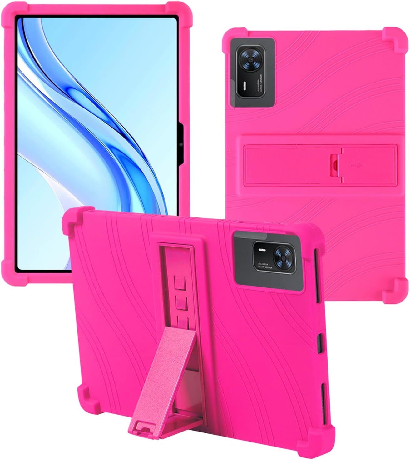 Case for Doogee Tab E3+ Android 15 Tablet 12 inch，WUNIAK Shock Proof Lightweight Stand Rubber Shell Protective Cover,Kids Friendly Soft Silicone Adjustable Stand Cover,Rose Red.