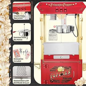 Princeton popcorn machine with cart 8oz popper with stainless steel kettle warming light and accessories by great northern popcorn red  urban country home decor