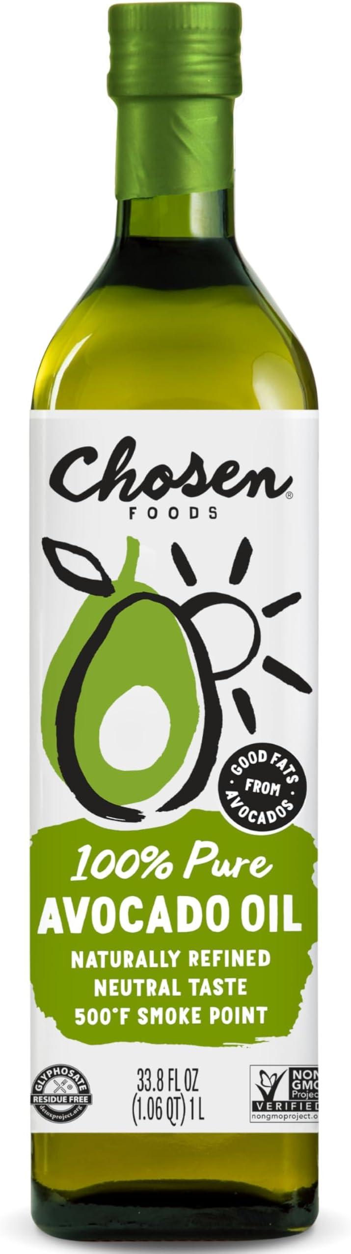 Avocado Oil, 1 Liter - All Purpose Cooking Oil made from 100% Pure Avocados - Non-GMO, Gluten-Free, Keto Friendly, Glyphosate Free - 33.8 Fl Oz (Pack Of 1)