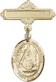 14kt Yellow Gold Baby Badge with St. Edburga of Winchester Charm and Polished Badge Pin 1 X 5/8 inches