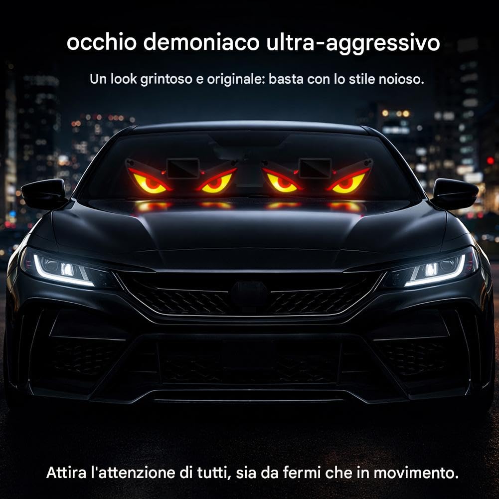 Confezione Da 2/4 Luci Led Solari a Forma Di Occhio Di Demone Per Finestrini Auto,Modalità Lampeggiante e Pulsante Attivate, Luce Ad Alta Luminosità Per Parabrezza Per Decorazione Auto (F)