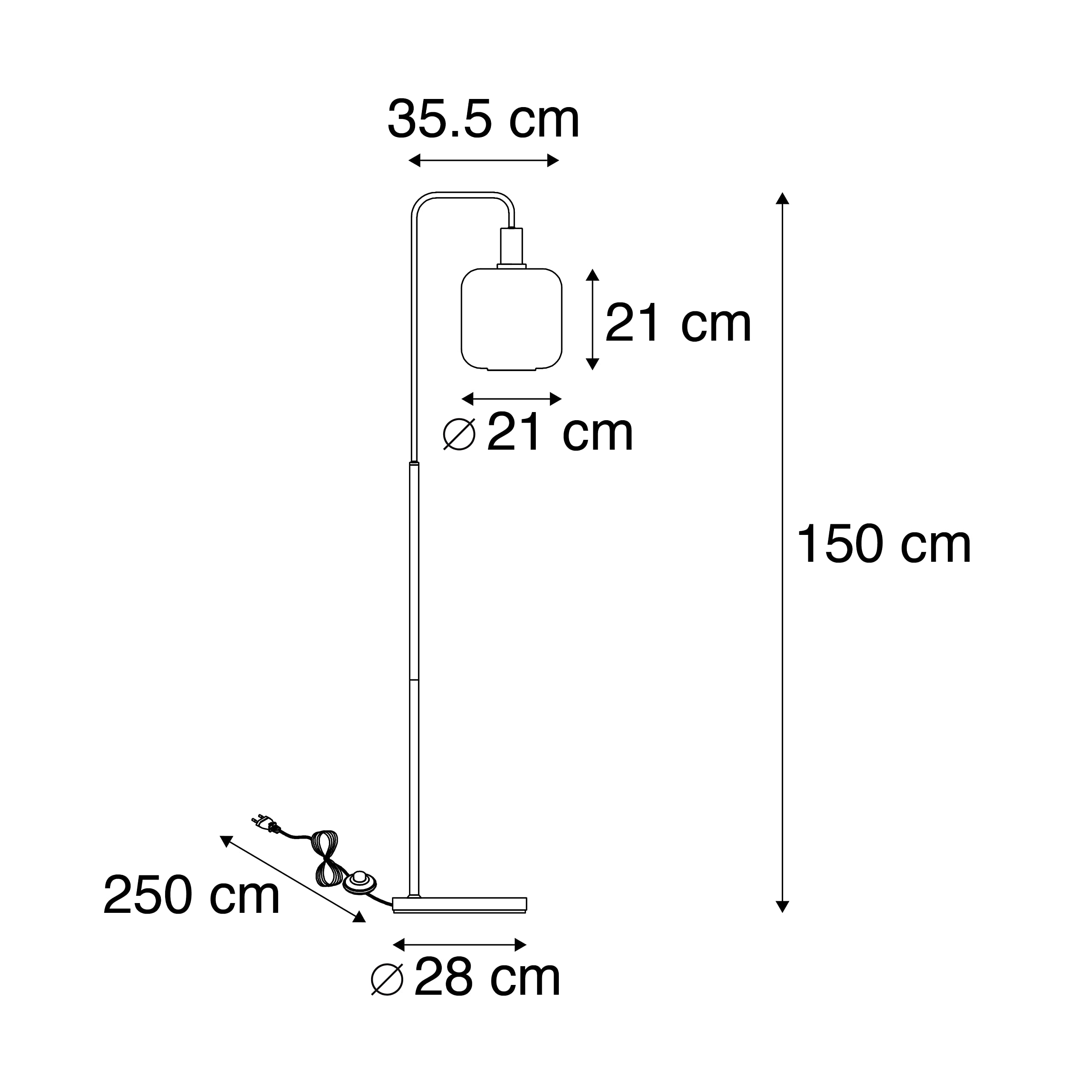 Qazqa Design Stehleuchte, Stehlampe - Zuzanna - Schwarz mit Rauchglas, max. 40W, Geeignet für LED, 150cm, Ideal als Wohnzimmerlampe