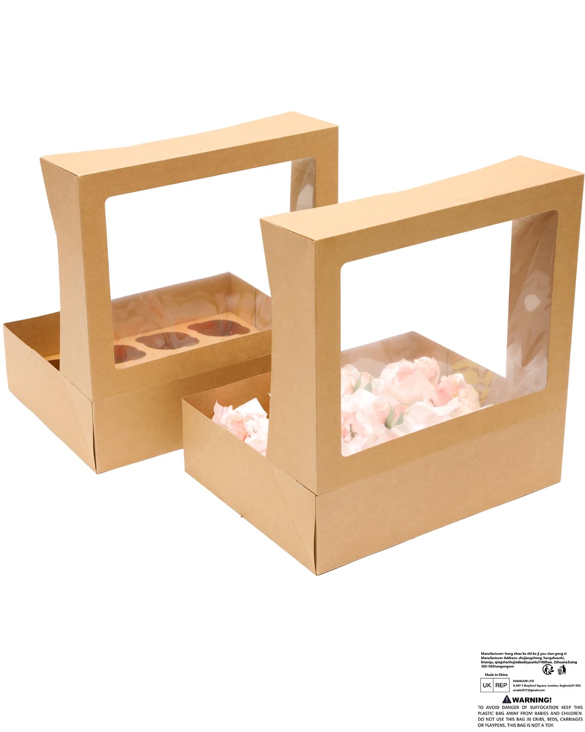 Gcardist Auto-pop Up 12 Cupcake Boxes with Window Brown 12 Packs Cupcake Box 33x25.4x9cm Bakery Boxes for Cupcakes Carrier Cupcake Containers - Image 4