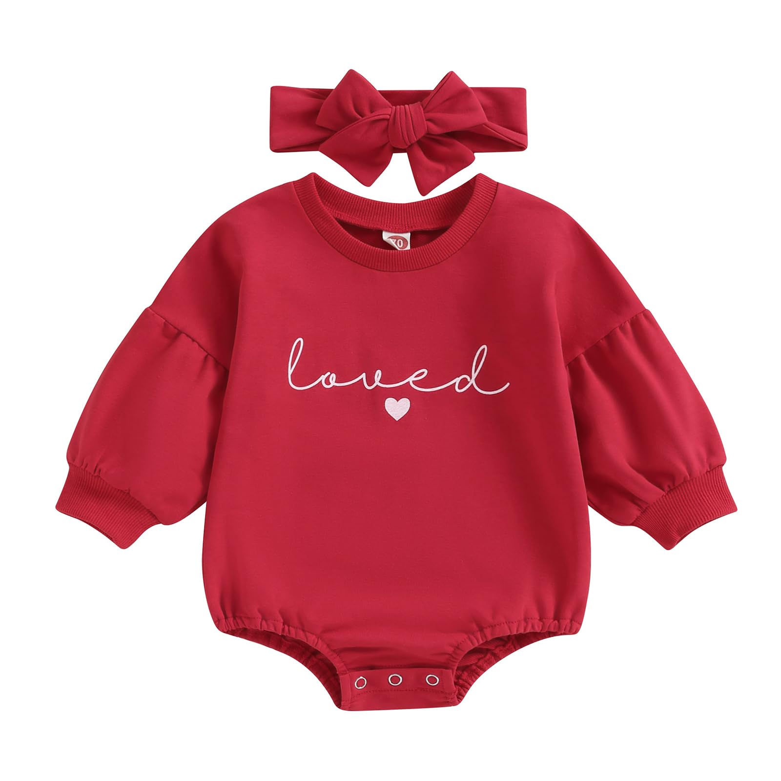 YINGISFITM Newborn Baby Girl Valentines Clothes Long Sleeve Onesie Bubble Romper Fall Winter Cute Outfits (Puff Sleeve Red, 0-3 Months)