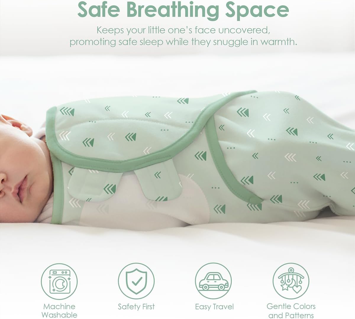 Baby Swaddle Blanket, 0-3 Months, Cotton Arm-in Sleep Sack, Wearable Blankets Wrap for Newborn Infant