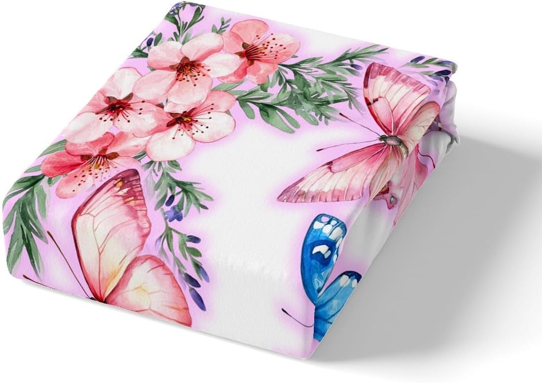 Erosebridal Butterfly Duvet Cover,Pink Cherry Bedding Set Toddler for Kids Boys Girls,Flying Butterfly Bed Sets,Farmhouse Floral Quilt Cover with 1 Pillowcase Ultra Soft