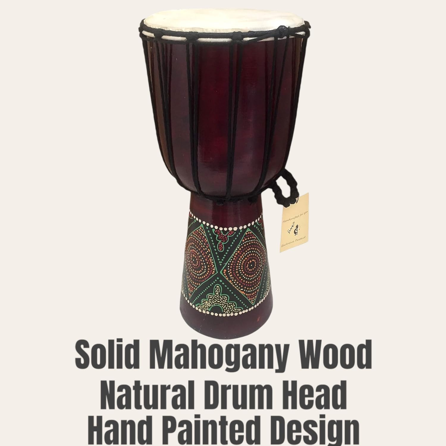 Djembe Drum – Solid Wood African Djembe - 16" Tall Percussion Drum with Goat Skin Head And Tribal Designs - Professional Quality/Sound - Not Made in China