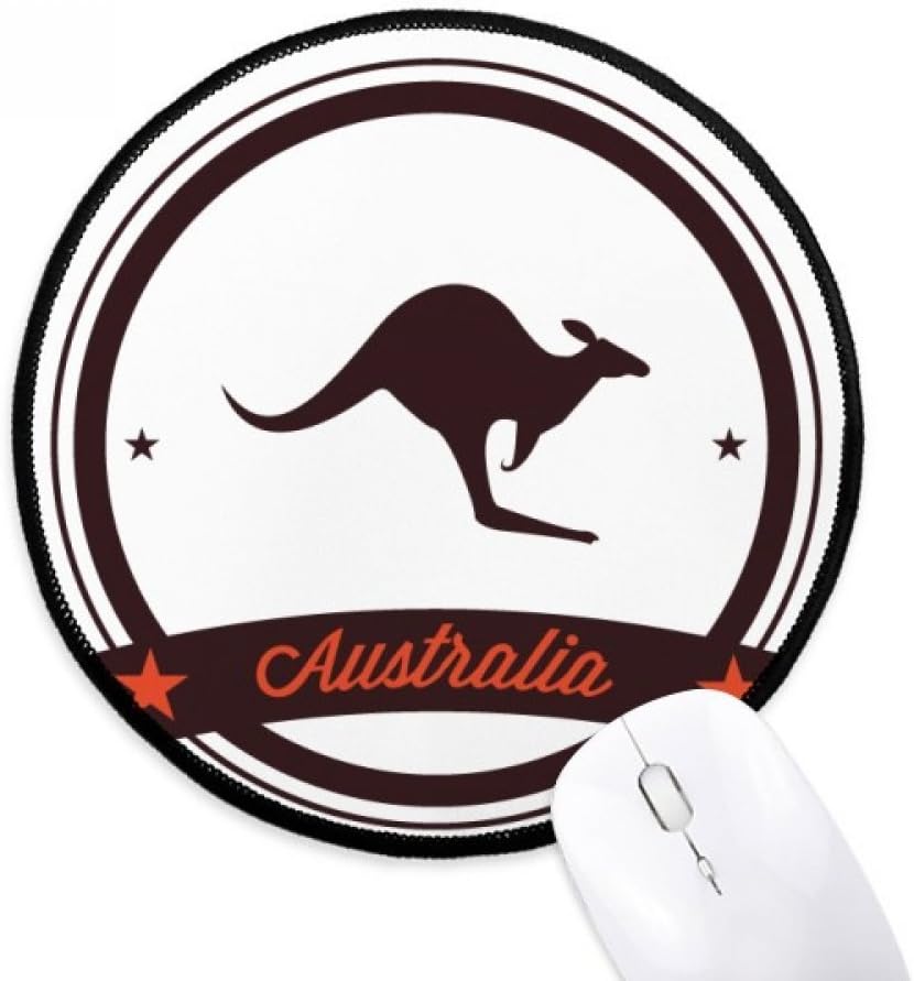 Australia Flavor Kangaroo Emblem Illustration Round Non-Slip Mousepads Black Stitched Edges Game Office Gift