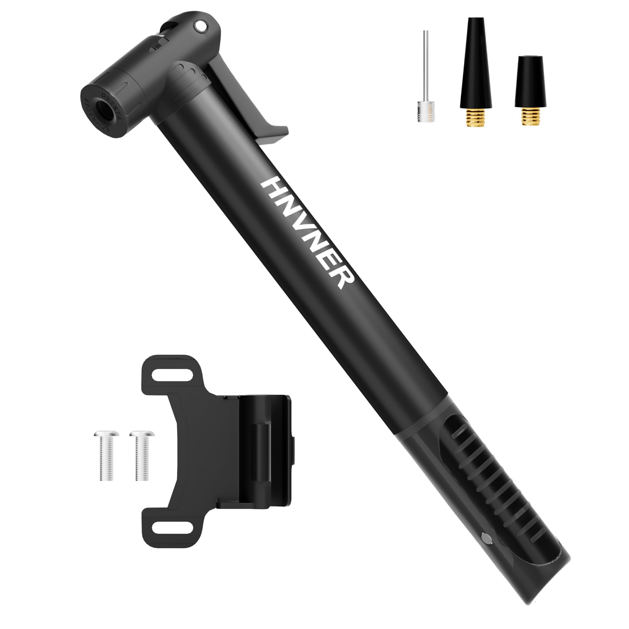 HNVNER Mini Bike Pump,Aluminum Alloy Portable Bicycle Tire Pump,Easy to Switch Between Schrader and Presta Valve,Fast Tyre Inflation Frame Mount Pump with Needle for Road, Mountain and BMX Bikes